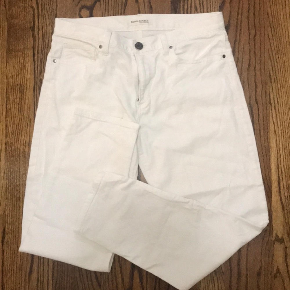 Banana Republic Premium Denim White Crop Boyfriend